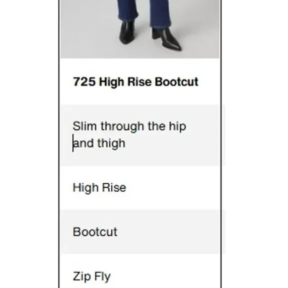 Levi’s 725 High Rise Bootcut Jeans 26 XS Dark Wash Stretch Y2K Flare - Picture 6 of 10